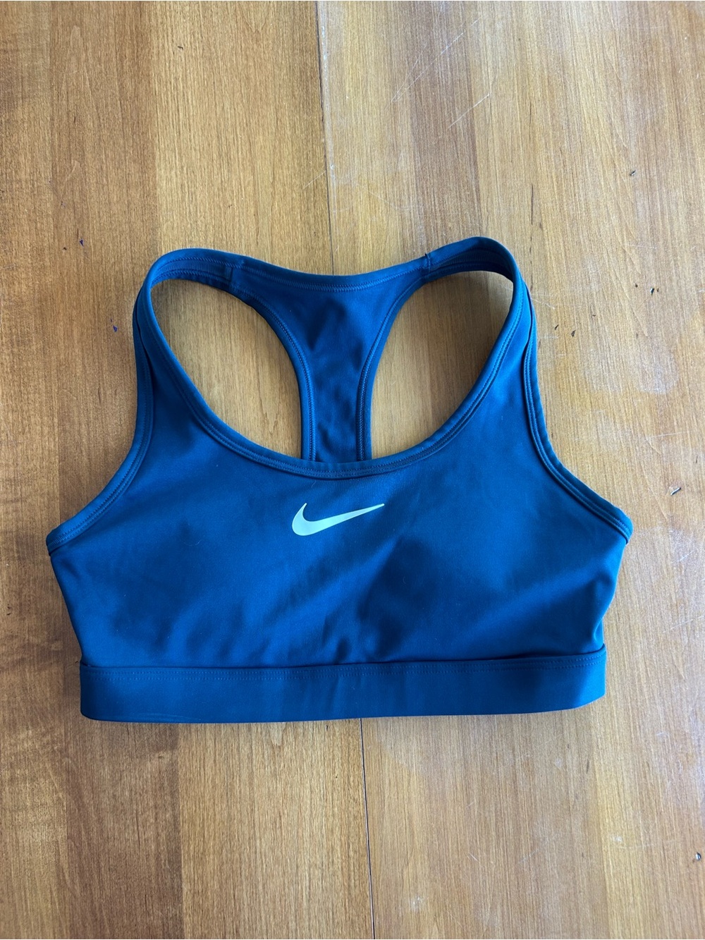 Nike Women's Deep Teal Racerback Sports Bra with White Swoosh
